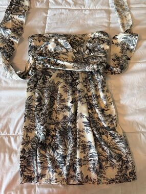 Strapless Cream Dress with Black Floral Print